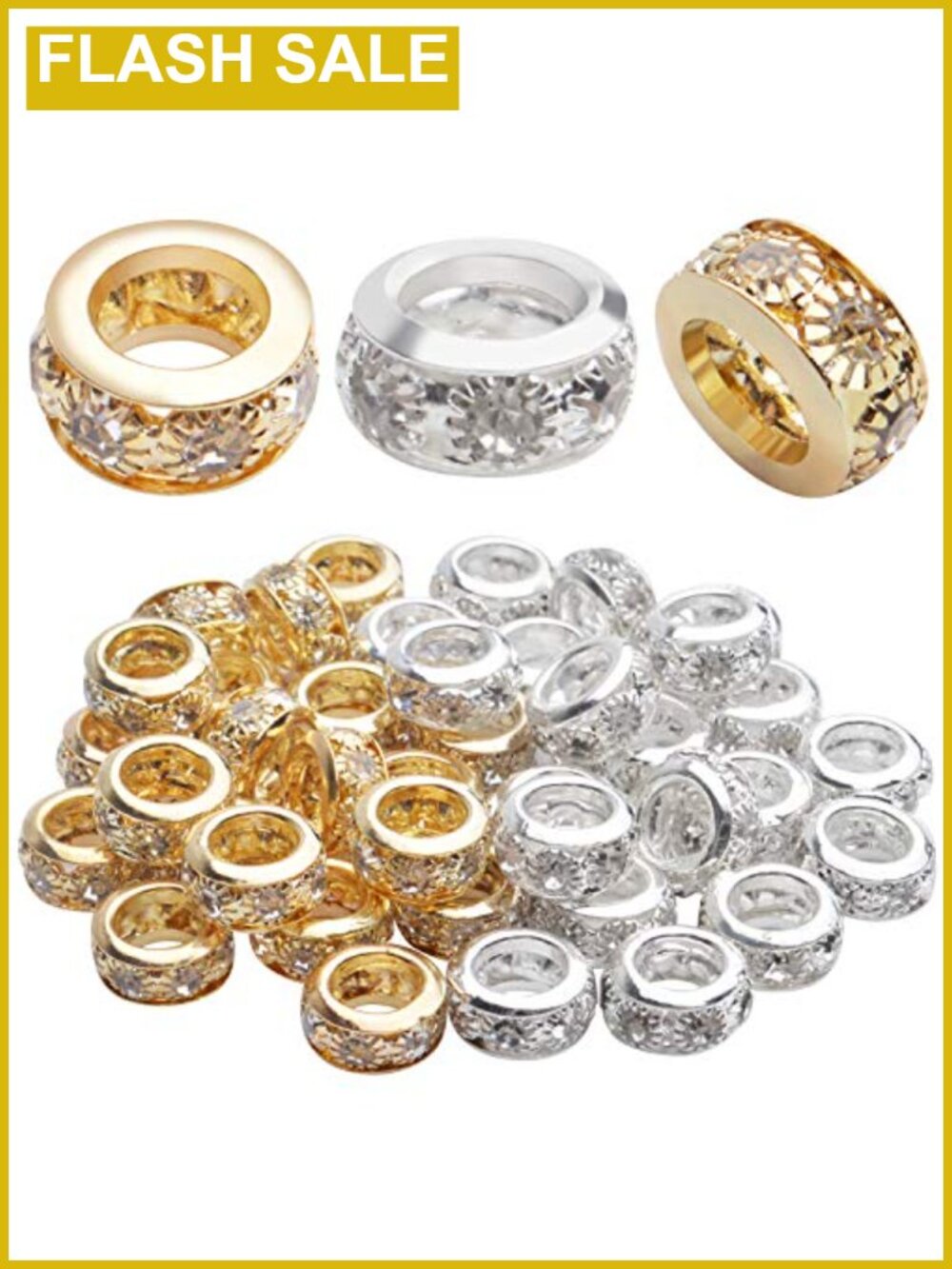 40pcs Rhinestone Spacer Beads 10mm Brass Crystal Pave Rondelle Beads for